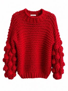 Tularosa Red Chunky large textured Knit Bubble Sleeve Sweater Size XS